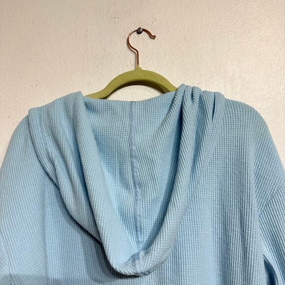 Auden Baby Blue Waffle Knit Front Zip Hooded Sweater Sz M - Picture 8 of 12